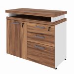 Armário Baixo 03 Gavetas e Porta (MISTO) – NOGAL SEVILHA/BRANCO – 34422 META Móveis para Escritório em Anápolis Linha 40 mm Nogal – Branco 10