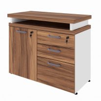 Armário Baixo 03 Gavetas e Porta (MISTO) - NOGAL SEVILHA/BRANCO - 34422