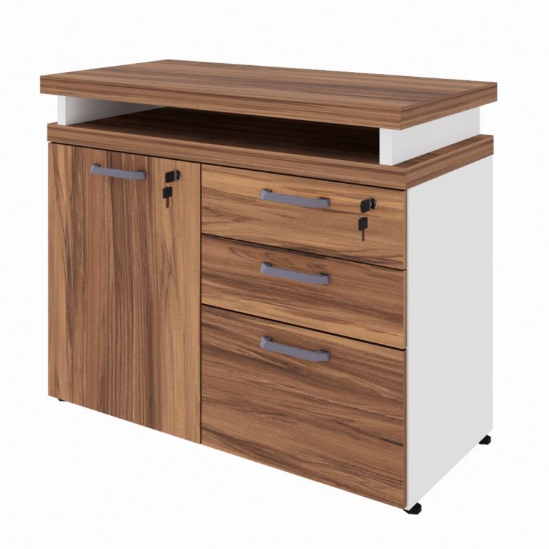 Armário Baixo 03 Gavetas e Porta (MISTO) – NOGAL SEVILHA/BRANCO – 34422 META Móveis para Escritório em Anápolis Linha 40 mm Nogal – Branco 2