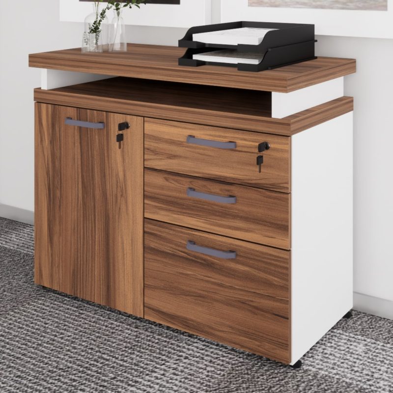 Armário Baixo 03 Gavetas e Porta (MISTO) – NOGAL SEVILHA/BRANCO – 34422 META Móveis para Escritório em Anápolis Linha 40 mm Nogal – Branco 4