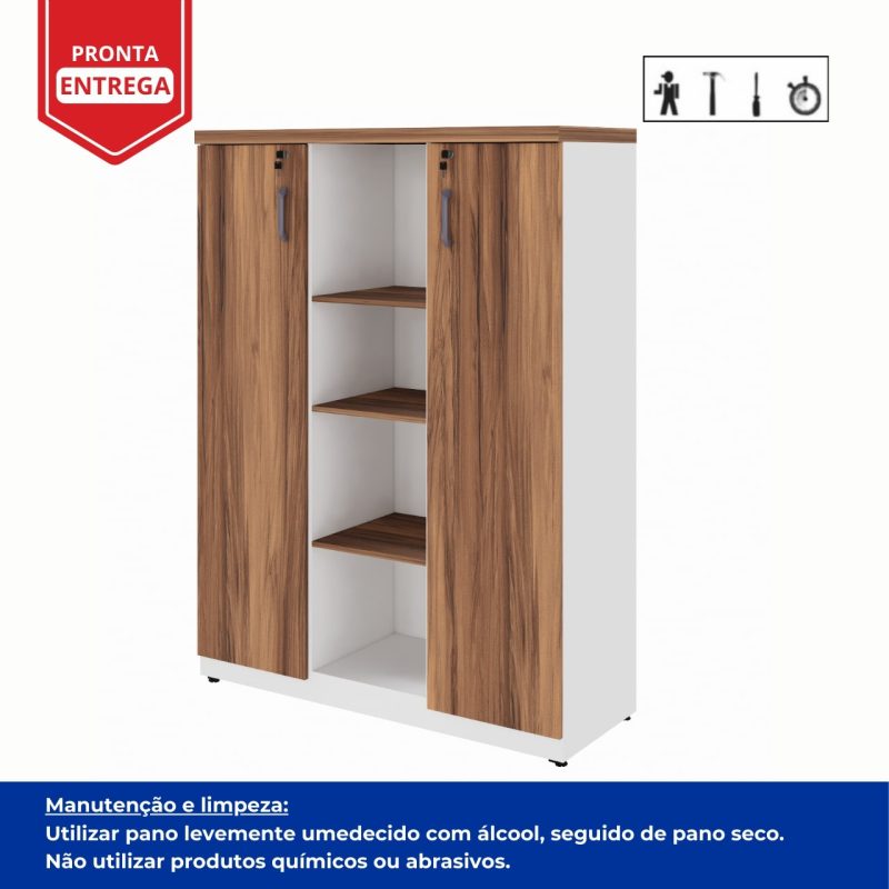 Armário Alto Credenza com Nicho – 1,61×1,20×0,45m – NOGAL SEVILHA/BRANCO- 34415 META Móveis para Escritório em Anápolis Linha 40 mm Nogal – Branco 7
