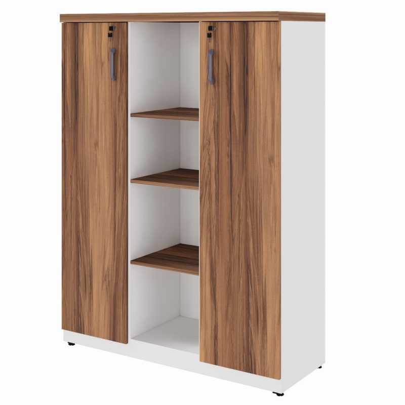 Armário Alto Credenza com Nicho – 1,61×1,20×0,45m – NOGAL SEVILHA/BRANCO- 34415 META Móveis para Escritório em Anápolis Linha 40 mm Nogal – Branco 2