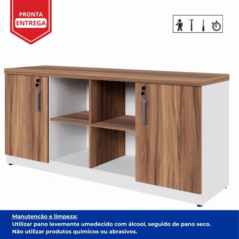 Armário Baixo GOLD Credenza ESPECIAL – 1,60×0,73×0,45m – NOGALSEVILHA / BRANCO – 34502 META Móveis para Escritório em Anápolis Linha 40 mm Nogal – Branco 2