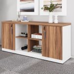 Armário Baixo GOLD Credenza ESPECIAL – 1,60×0,73×0,45m – NOGALSEVILHA / BRANCO – 34502 META Móveis para Escritório em Anápolis Linha 40 mm Nogal – Branco 10