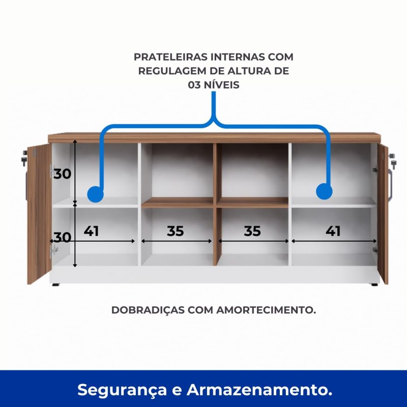 Armário Baixo GOLD Credenza ESPECIAL – 1,60×0,73×0,45m – NOGALSEVILHA / BRANCO – 34502 META Móveis para Escritório em Anápolis Linha 40 mm Nogal – Branco 5