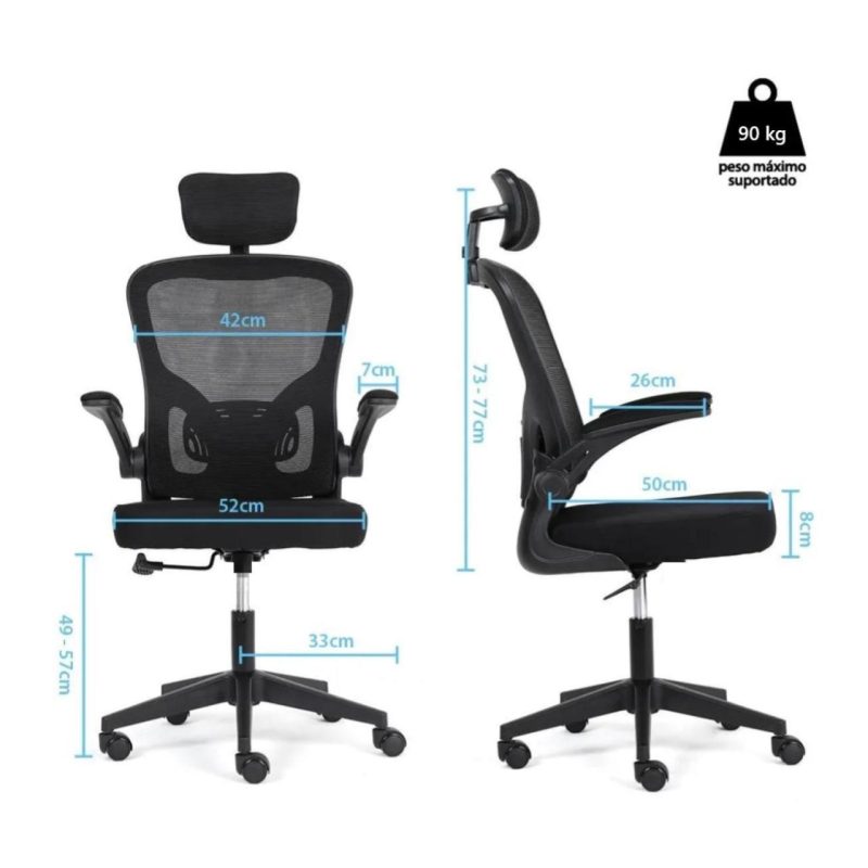 Cadeira de Escritório Tela ZAION – Cor Preto – 20098 META Móveis para Escritório em Anápolis Cadeira de Tela 7