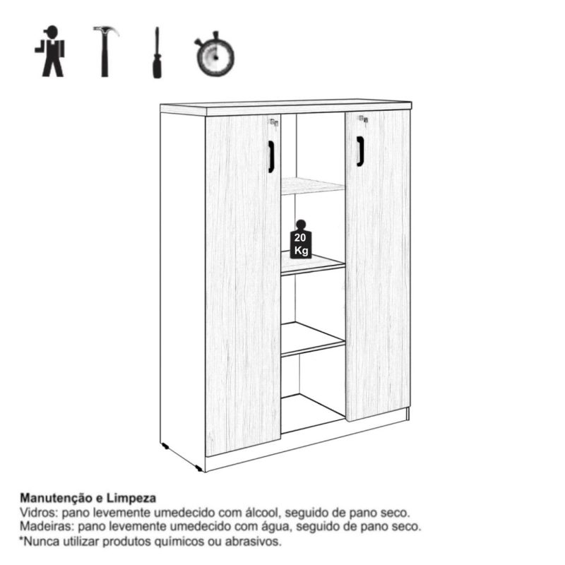 Armário Alto Credenza com Nicho – 1,61×1,20×0,45m – NOGAL SEVILHA/BRANCO- 34415 META Móveis para Escritório em Anápolis Linha 40 mm Nogal – Branco 9