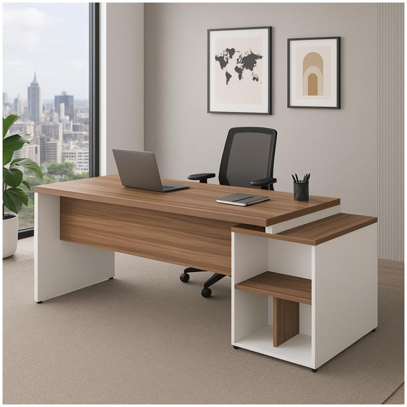 Mesa PEDESTAL RETA (03 Gav.) – 1,92X0,70m – WORKSTART – NOGAL SEVILHA/BRANCO- 34405 META Móveis para Escritório em Anápolis Linha 40 mm Nogal – Branco 9