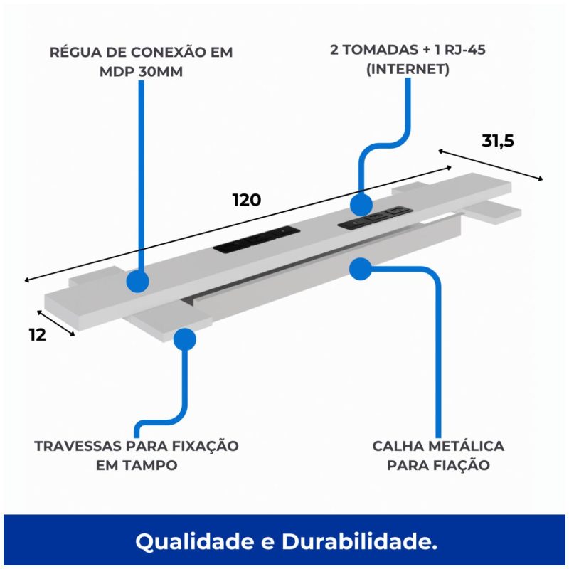 Estação de Trabalho Dupla 1,20×1,35m c/ 02 Gavetas c/ ponto de tomada PÉ QUADRO – Cor Nogal Sevilha/Branco – 34423 META Móveis para Escritório em Anápolis Linha 40 mm Nogal – Branco 3