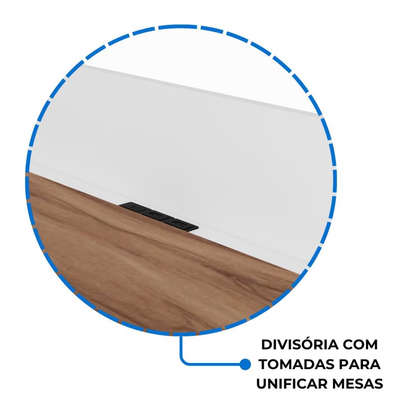 Estação de Trabalho Dupla 1,20×1,35m c/ 02 Gavetas c/ ponto de tomada PÉ QUADRO – Cor Nogal Sevilha/Branco – 34423 META Móveis para Escritório em Anápolis Linha 40 mm Nogal – Branco 6
