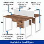 Estação de Trabalho Dupla 1,20×1,35m c/ 02 Gavetas c/ ponto de tomada PÉ QUADRO – Cor Nogal Sevilha/Branco – 34423 META Móveis para Escritório em Anápolis Linha 40 mm Nogal – Branco 15 Estação de Trabalho Dupla 1,20×1,35m c/ 02 Gavetas c/ ponto de tomada PÉ QUADRO – Cor Nogal Sevilha/Branco – 34423 META Móveis para Escritório em Anápolis Linha 40 mm Nogal – Branco 15