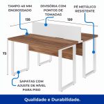 Estação de Trabalho Dupla 1,20×1,35m sem Gavetas c/ ponto de tomada PÉ QUADRO – Cor Nogal Sevilha/Branco – 34424 META Móveis para Escritório em Anápolis Linha 40 mm Nogal – Branco 12 Estação de Trabalho Dupla 1,20×1,35m sem Gavetas c/ ponto de tomada PÉ QUADRO – Cor Nogal Sevilha/Branco – 34424 META Móveis para Escritório em Anápolis Linha 40 mm Nogal – Branco 12