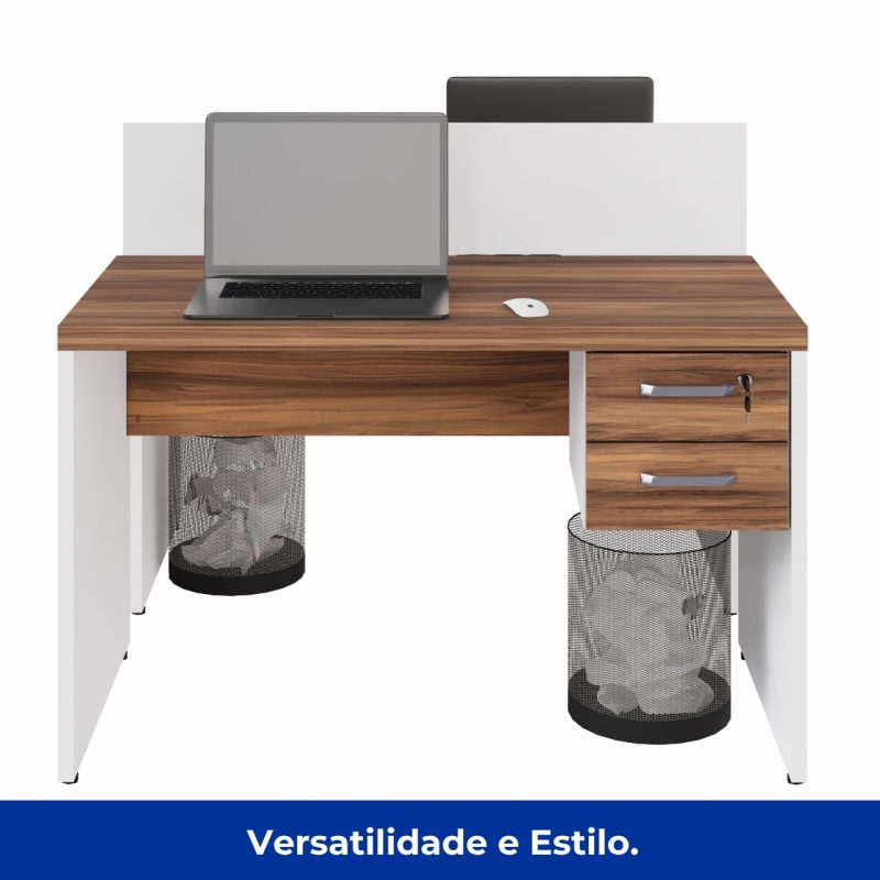 Estação de Trabalho Dupla 1,20×1,35m 02 Lugares c/ Gavetas c/ ponto de tomada PÉ PAINEL – Nogal Sevilha/Branco – 34427 META Móveis para Escritório em Anápolis Linha 40 mm Nogal – Branco 7