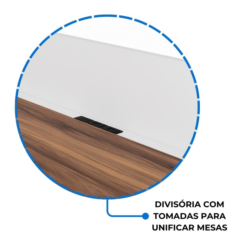 Estação de Trabalho Dupla 1,20×1,35m 02 Lugares sem Gavetas c/ ponto de tomada PÉ PAINEL – Nogal Sevilha/Branco – 34428 META Móveis para Escritório em Anápolis Linha 40 mm Nogal – Branco 5