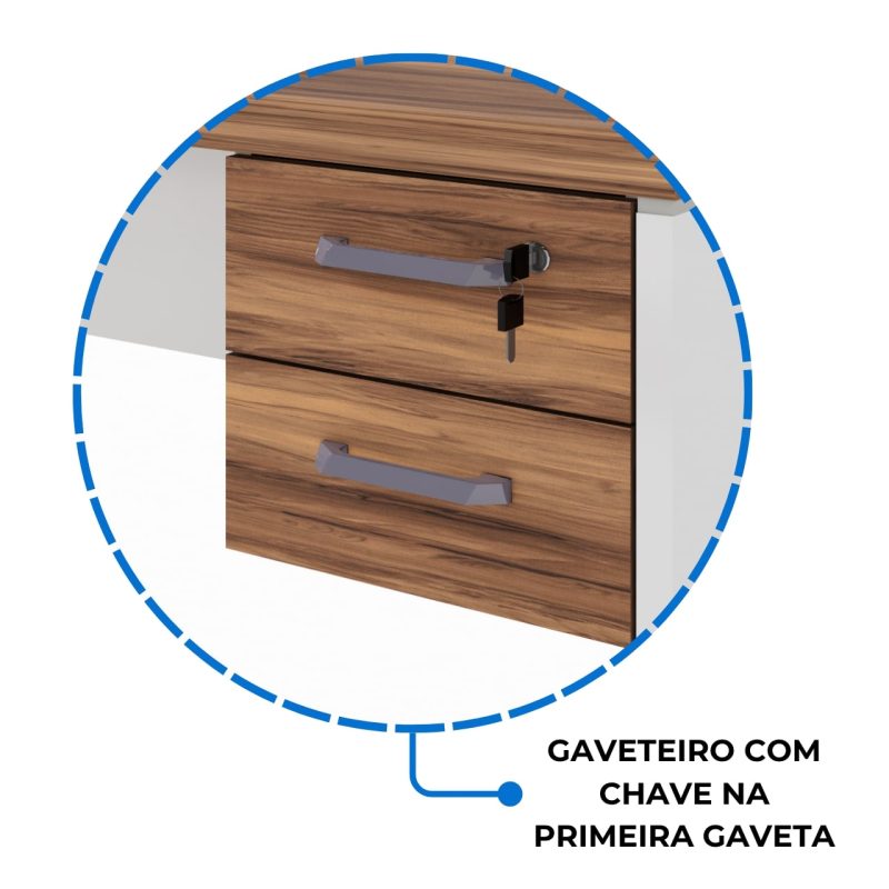 Estação de Trabalho Dupla 1,20×1,35m 02 Lugares c/ Gavetas c/ ponto de tomada PÉ PAINEL – Nogal Sevilha/Branco – 34427 META Móveis para Escritório em Anápolis Linha 40 mm Nogal – Branco 9