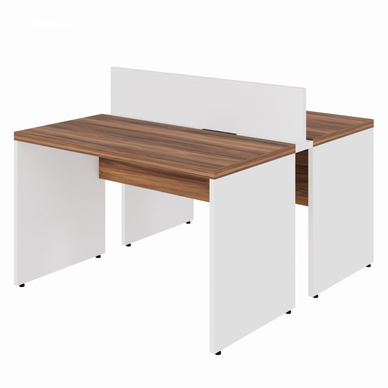 Estação de Trabalho Dupla 1,20×1,35m 02 Lugares sem Gavetas c/ ponto de tomada PÉ PAINEL – Nogal Sevilha/Branco – 34428 META Móveis para Escritório em Anápolis Linha 40 mm Nogal – Branco 2
