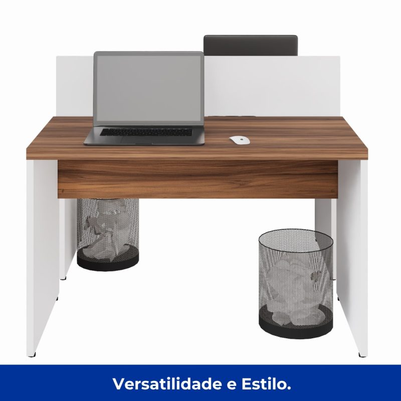 Estação de Trabalho Dupla 1,20×1,35m 02 Lugares sem Gavetas c/ ponto de tomada PÉ PAINEL – Nogal Sevilha/Branco – 34428 META Móveis para Escritório em Anápolis Linha 40 mm Nogal – Branco 7