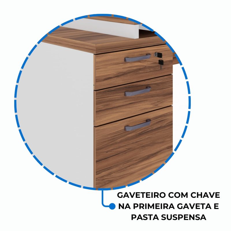 Mesa para Escritório em “L” com Gavetão – 1,92X1,60m -NOGAL SEVILHA/BRANCO – 34431 META Móveis para Escritório em Anápolis Linha 40 mm Nogal – Branco 7