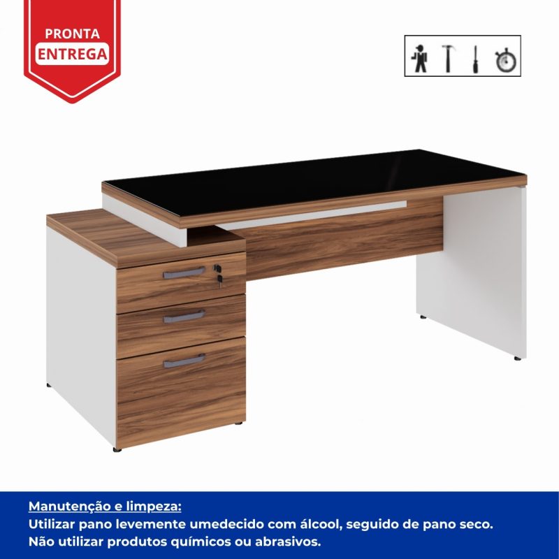 Mesa para Escritório com VIDRO FUMÊ – 1,92×0,70m – NOGAL SEVILHA/BRANCO – 34430 META Móveis para Escritório em Anápolis Linha 40 mm Nogal – Branco 6
