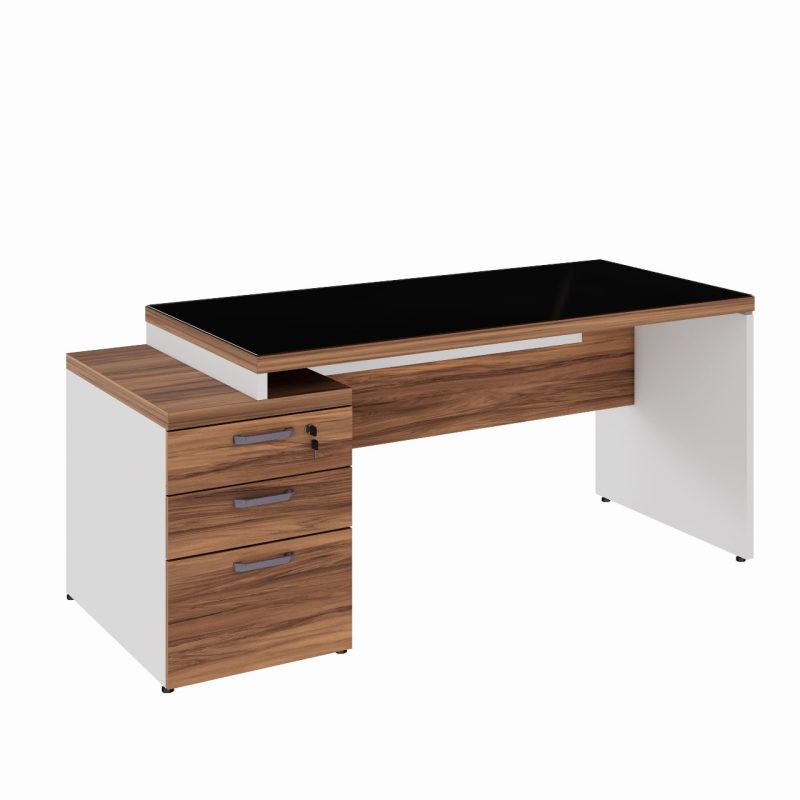 Mesa para Escritório com VIDRO FUMÊ – 1,92×0,70m – NOGAL SEVILHA/BRANCO – 34430 META Móveis para Escritório em Anápolis Linha 40 mm Nogal – Branco 2