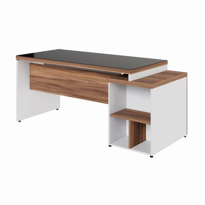 Mesa para Escritório com VIDRO FUMÊ – 1,92×0,70m – NOGAL SEVILHA/BRANCO – 34430 META Móveis para Escritório em Anápolis Linha 40 mm Nogal – Branco 4
