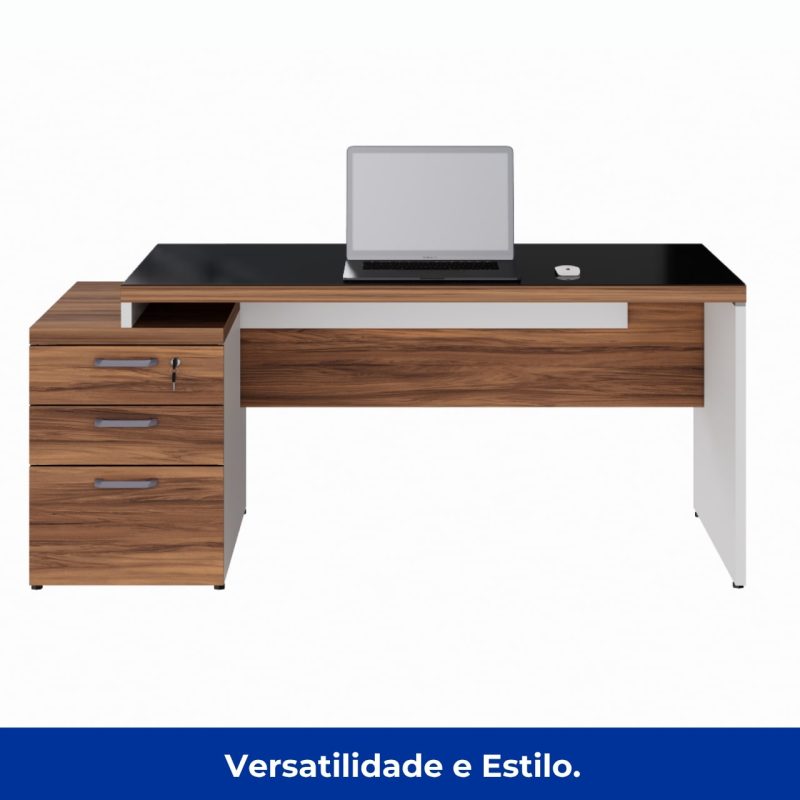 Mesa para Escritório com VIDRO FUMÊ – 1,92×0,70m – NOGAL SEVILHA/BRANCO – 34430 META Móveis para Escritório em Anápolis Linha 40 mm Nogal – Branco 5