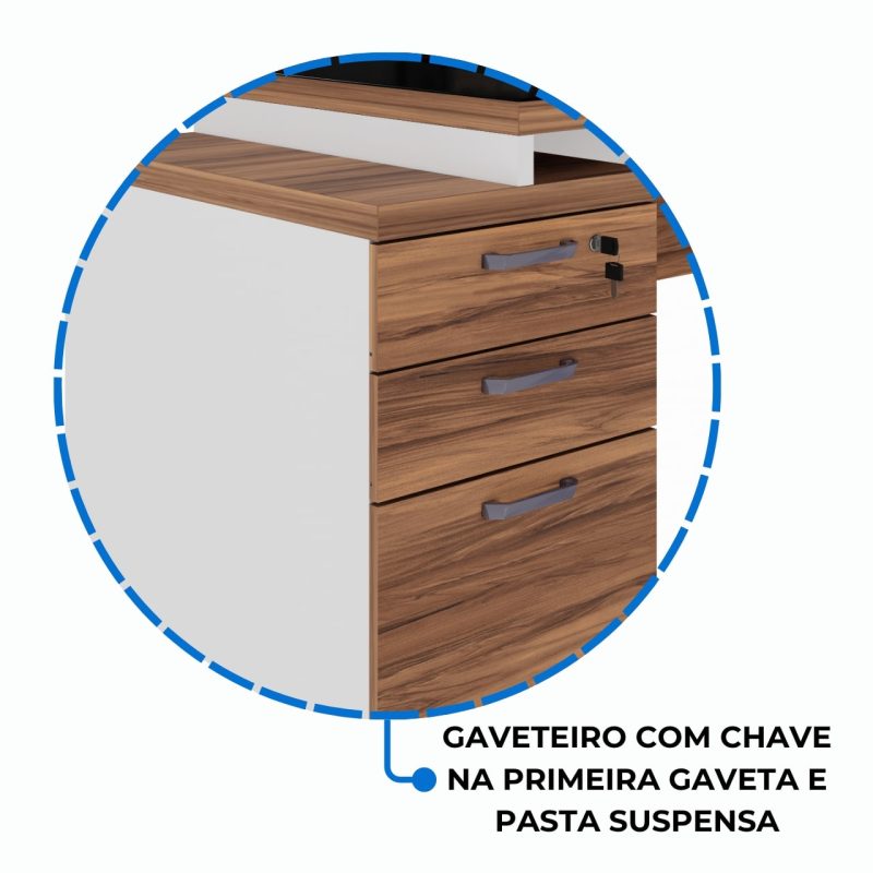 Mesa para Escritório com VIDRO FUMÊ – 1,92×0,70m – NOGAL SEVILHA/BRANCO – 34430 META Móveis para Escritório em Anápolis Linha 40 mm Nogal – Branco 8