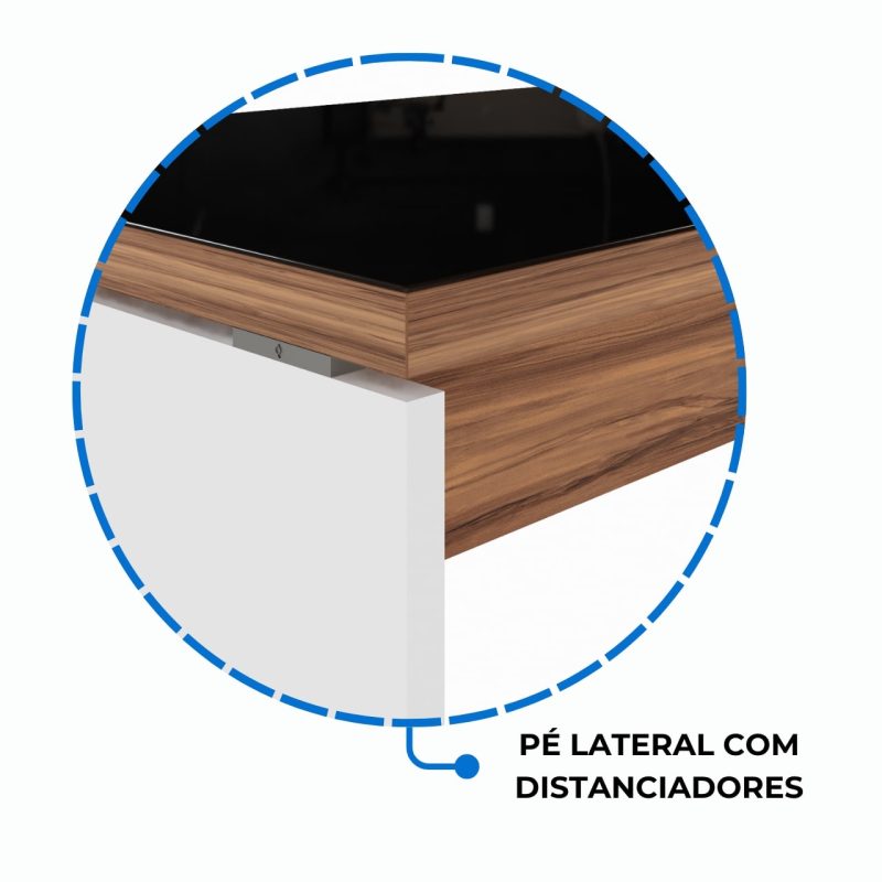 Mesa Diretorzinha c/ Aparador e Vidro Fumê – Pé de MADEIRA – 1,90×1,50m – NOGAL SEVILHA / BRANCO – 34429 META Móveis para Escritório em Anápolis Linha 40 mm Nogal – Branco 4