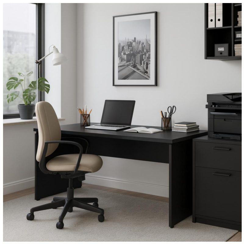 Mesa Escritório 1,70×0,70m – S/ Gavetas – PRETO/PRETO – 26007 META Móveis para Escritório em Anápolis Linha 40mm Preto / Preto 8