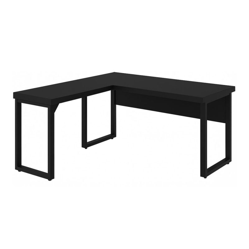 Mesa em L PÉ QUADRO (1,50×0,60m + Mesa Auxiliar) – S/ Gavetas – PRETO / PRETO – 26010 META Móveis para Escritório em Anápolis Linha 40mm Preto / Preto 5