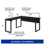 Mesa em L PÉ QUADRO (1,50×0,60m + Mesa Auxiliar) – S/ Gavetas – PRETO / PRETO – 26010 META Móveis para Escritório em Anápolis Linha 40mm Preto / Preto 14 Mesa em L PÉ QUADRO (1,50×0,60m + Mesa Auxiliar) – S/ Gavetas – PRETO / PRETO – 26010 META Móveis para Escritório em Anápolis Linha 40mm Preto / Preto 14
