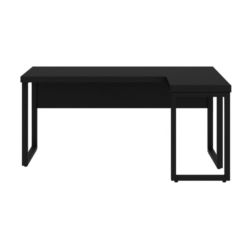 Mesa em L PÉ QUADRO (1,70×0,70m + Mesa Auxiliar) – S/ Gavetas – PRETO / PRETO – 26011 META Móveis para Escritório em Anápolis Linha 40mm Preto / Preto 3