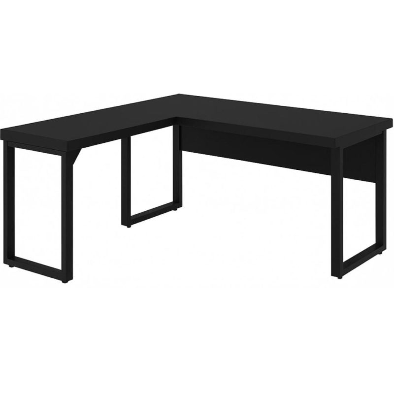 Mesa em L PÉ QUADRO (1,70×0,70m + Mesa Auxiliar) – S/ Gavetas – PRETO / PRETO – 26011 META Móveis para Escritório em Anápolis Linha 40mm Preto / Preto 5