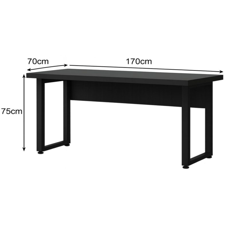 Mesa em L PÉ QUADRO (1,70×0,70m + Mesa Auxiliar) – S/ Gavetas – PRETO / PRETO – 26011 META Móveis para Escritório em Anápolis Linha 40mm Preto / Preto 7