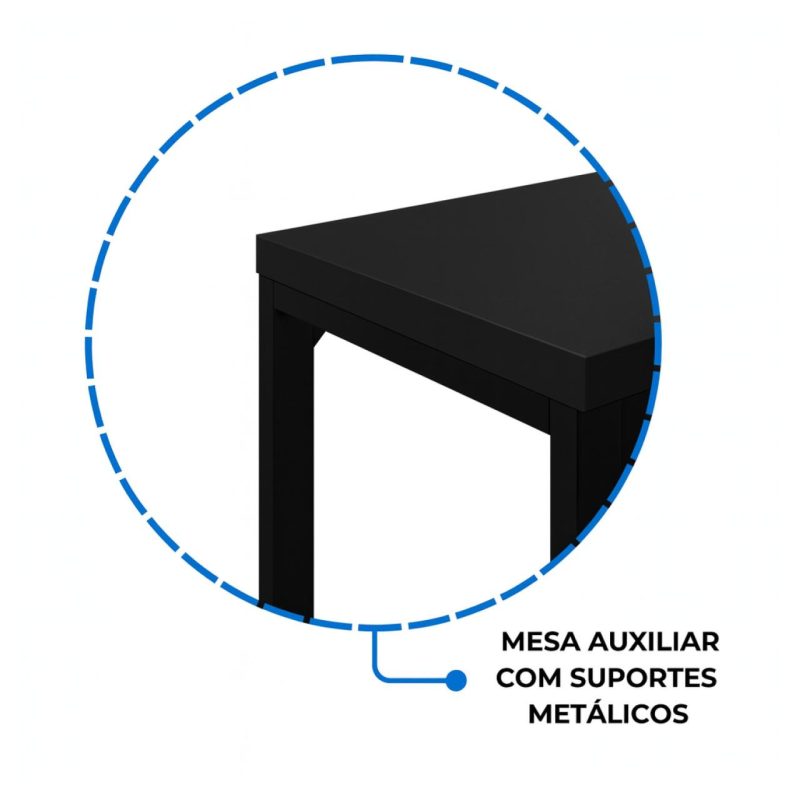 Mesa em L PÉ QUADRO (1,70×0,70m + Mesa Auxiliar) – S/ Gavetas – PRETO / PRETO – 26011 META Móveis para Escritório em Anápolis Linha 40mm Preto / Preto 9