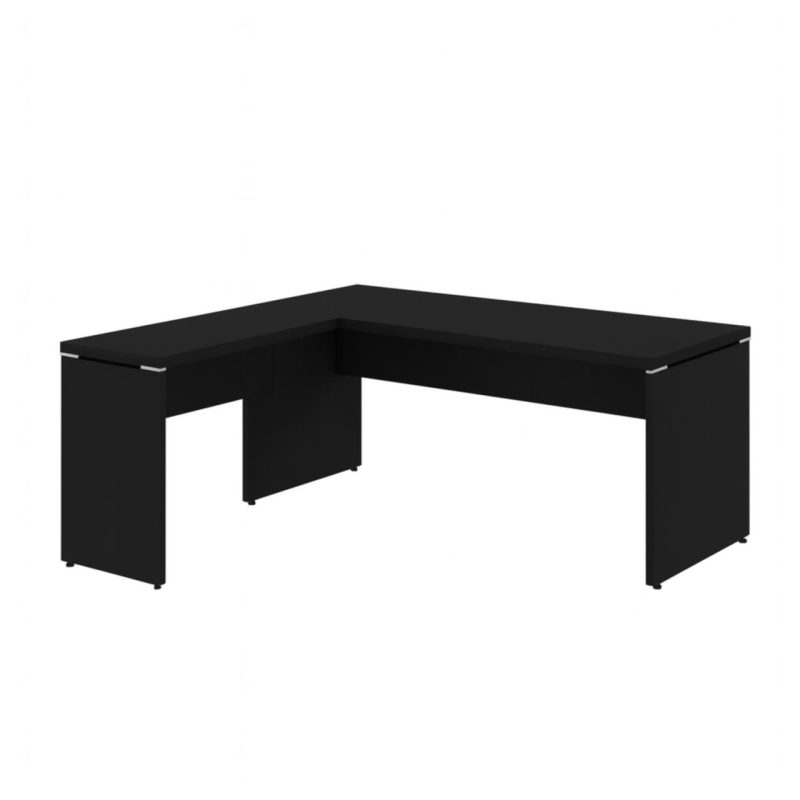 Mesa em L PÉ PAINEL (1,50×0,60m + Mesa Auxiliar) – S/ Gavetas – PRETO / PRETO – 26012 META Móveis para Escritório em Anápolis Linha 40mm Preto / Preto 5