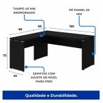 Mesa em L PÉ PAINEL (1,50×0,60m + Mesa Auxiliar) – S/ Gavetas – PRETO / PRETO – 26012 META Móveis para Escritório em Anápolis Linha 40mm Preto / Preto 14 Mesa em L PÉ PAINEL (1,50×0,60m + Mesa Auxiliar) – S/ Gavetas – PRETO / PRETO – 26012 META Móveis para Escritório em Anápolis Linha 40mm Preto / Preto 14