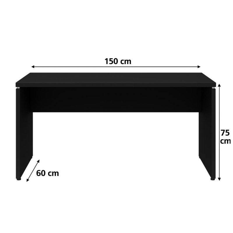 Mesa em L PÉ PAINEL (1,50×0,60m + Mesa Auxiliar) – S/ Gavetas – PRETO / PRETO – 26012 META Móveis para Escritório em Anápolis Linha 40mm Preto / Preto 7