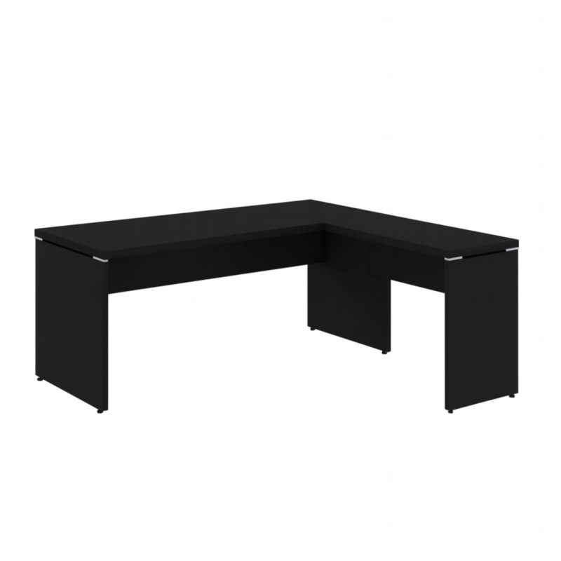 Mesa em L PÉ PAINEL (1,50×0,60m + Mesa Auxiliar) – S/ Gavetas – PRETO / PRETO – 26012 META Móveis para Escritório em Anápolis Linha 40mm Preto / Preto 2