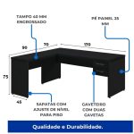 Mesa em L PÉ PAINEL (1,70×0,70m + Mesa Auxiliar) – S/ Gavetas – PRETO / PRETO – 26013 META Móveis para Escritório em Anápolis Linha 40mm Preto / Preto 16 Mesa em L PÉ PAINEL (1,70×0,70m + Mesa Auxiliar) – S/ Gavetas – PRETO / PRETO – 26013 META Móveis para Escritório em Anápolis Linha 40mm Preto / Preto 16