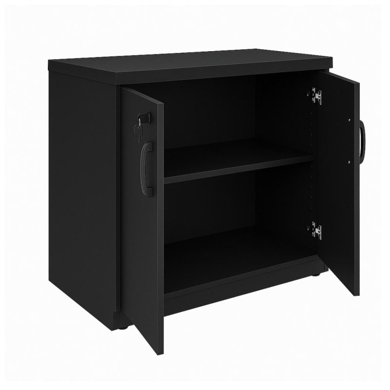 Armário Baixo com Prateleiras Internas – MDP Preto – 26030 META Móveis para Escritório em Anápolis Linha 40mm Preto / Preto 2