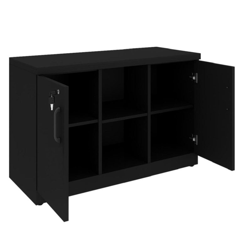 Armário Baixo com Nicho e Prateleiras Internas – MDP Preto – 26032 META Móveis para Escritório em Anápolis Linha 40mm Preto / Preto 2