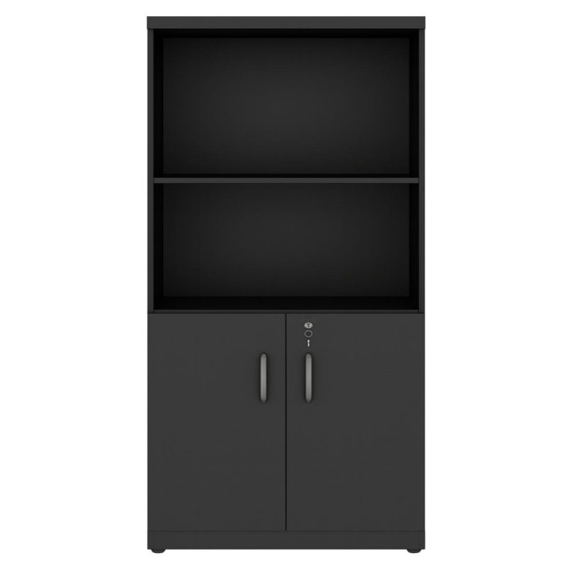 Armário Alto com Portas Inferiores e Prateleiras Abertas – MDP Preto – 26033 META Móveis para Escritório em Anápolis Linha 40mm Preto / Preto 4