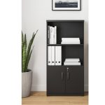 Armário Alto com Portas Inferiores e Prateleiras Abertas – MDP Preto – 26033 META Móveis para Escritório em Anápolis Linha 40mm Preto / Preto 15 Armário Alto com Portas Inferiores e Prateleiras Abertas – MDP Preto – 26033 META Móveis para Escritório em Anápolis Linha 40mm Preto / Preto 15