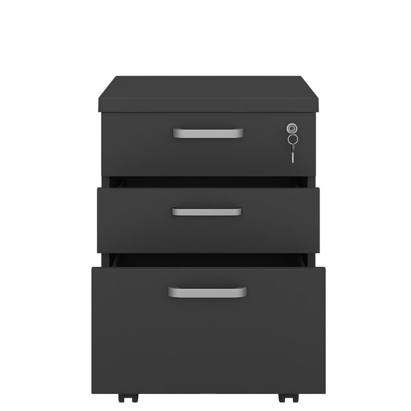 Gaveteiro Volante com 03 Gavetas com Rodízios e Fechadura – MDP Preto – 26034 META Móveis para Escritório em Anápolis Linha 40mm Preto / Preto 7