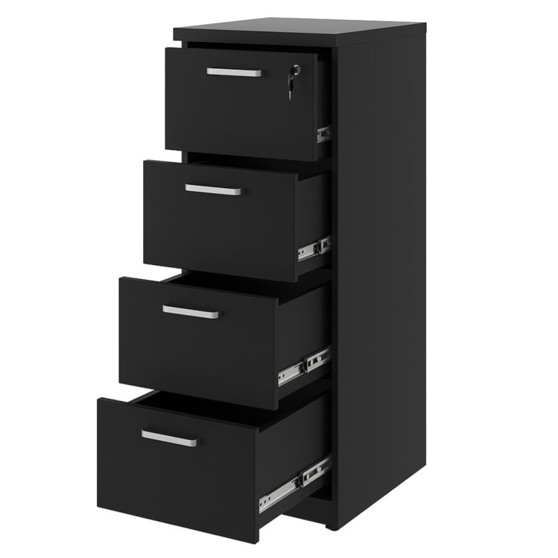 Arquivo de Madeira para Pasta Suspensa com 4 Gavetas – MDP PRETO – 26035 META Móveis para Escritório em Anápolis Linha 40mm Preto / Preto 9