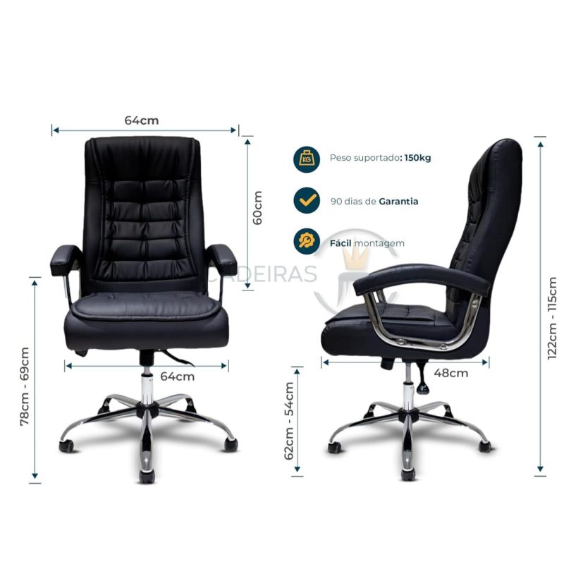 Poltrona LUXO IMPORTADA Concha Dupla Syncron – Couríssimo Preto – 30017 META Móveis para Escritório em Anápolis Presidente 9