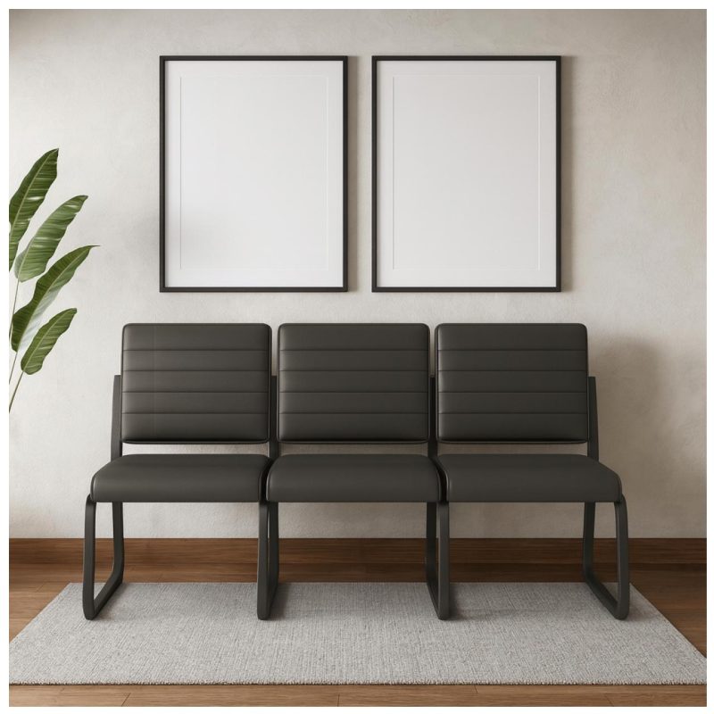 Sofanete para Escritório Estofada com 03 Lugares – TRIX – Pés PRETO – 35123 META Móveis para Escritório em Anápolis Cadeira Longarina Sofanete 9