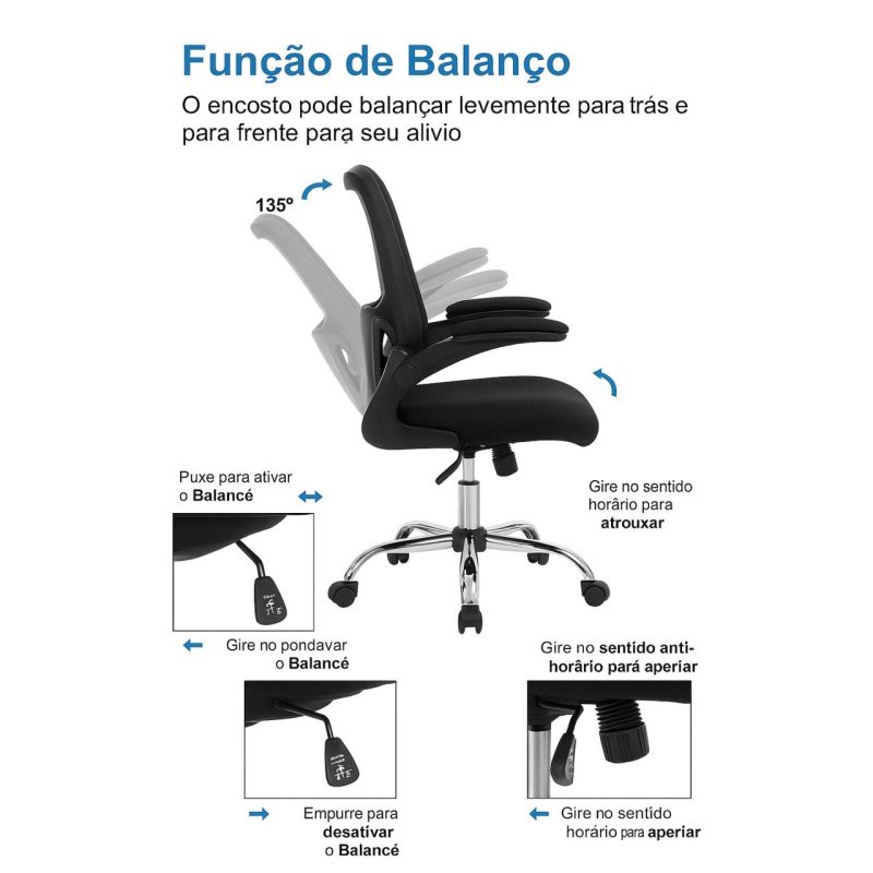 Cadeira de Escritório Tela NYO – Cor Preto – 20097 META Móveis para Escritório em Anápolis Cadeira de Tela 4